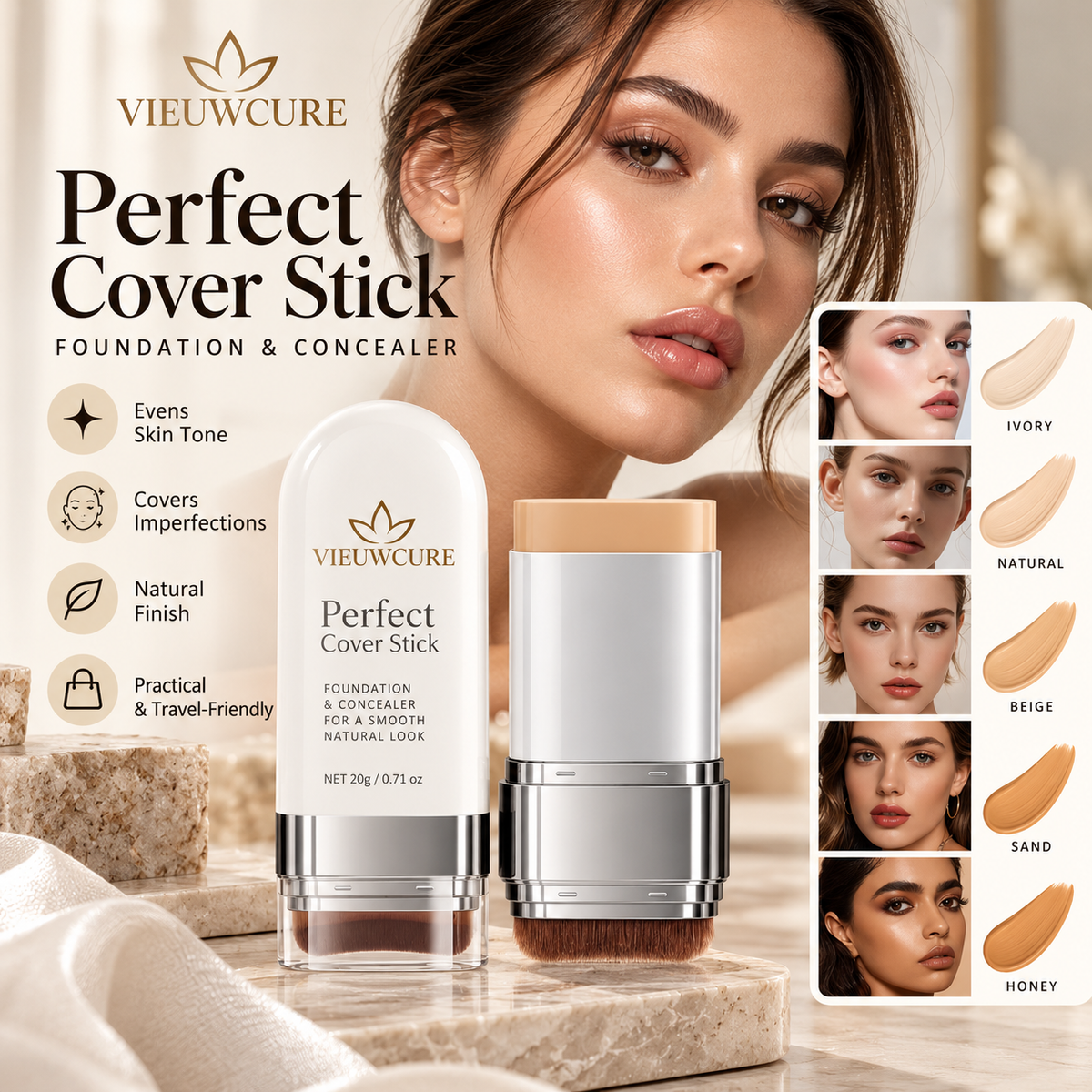 VIEUWCURE Perfect Cover Stick – Foundation & Concealer